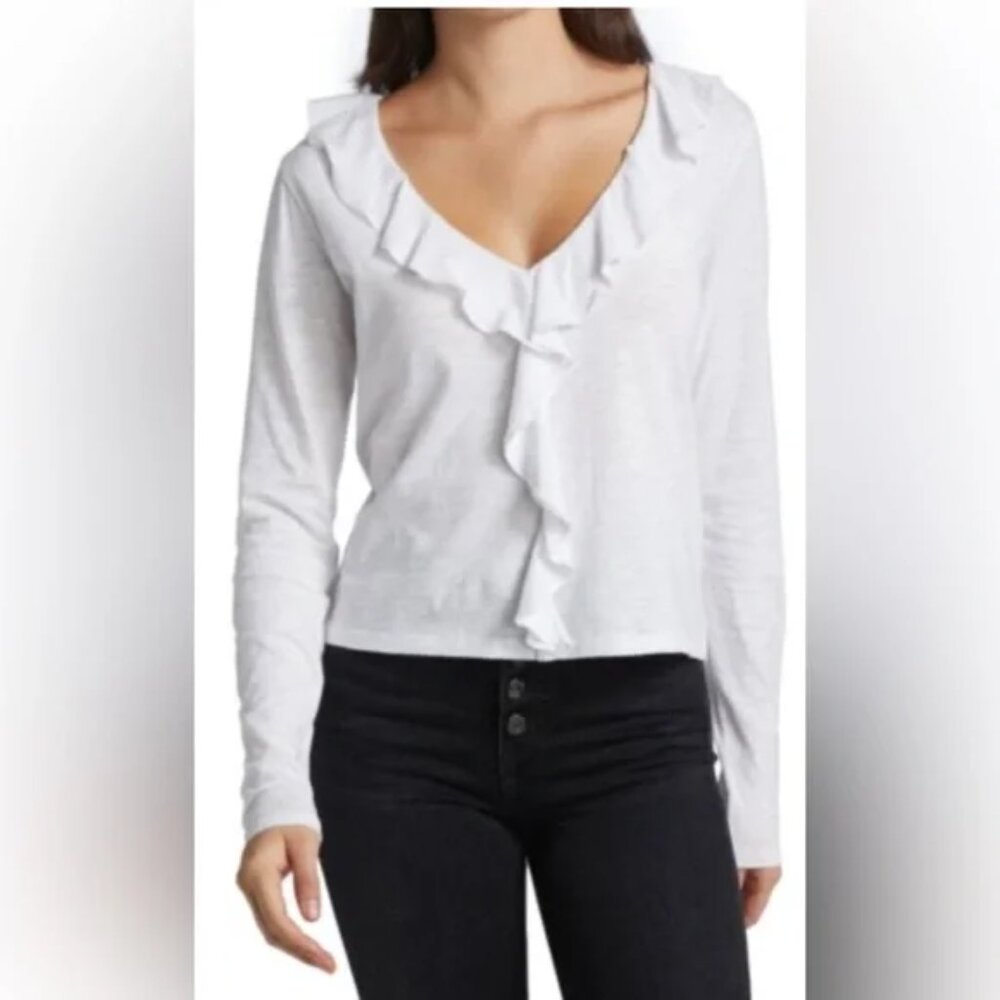 Veronica Beard NWT White Ruffle V-Neck Top